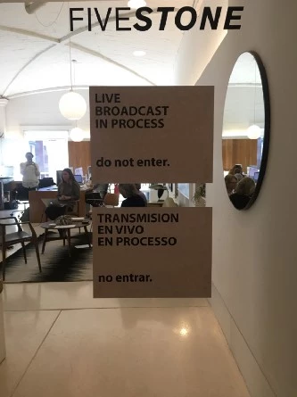 Office door with Broadcast in Process sign